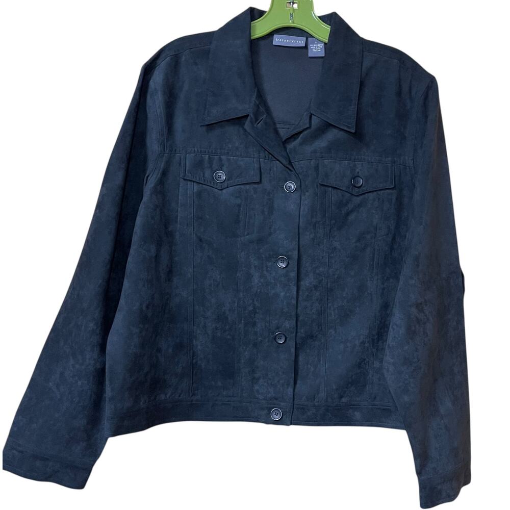 Relativity Vintage Faux Suede Jacket – Women’s Soft Touch Button Front, 90s/Y2K